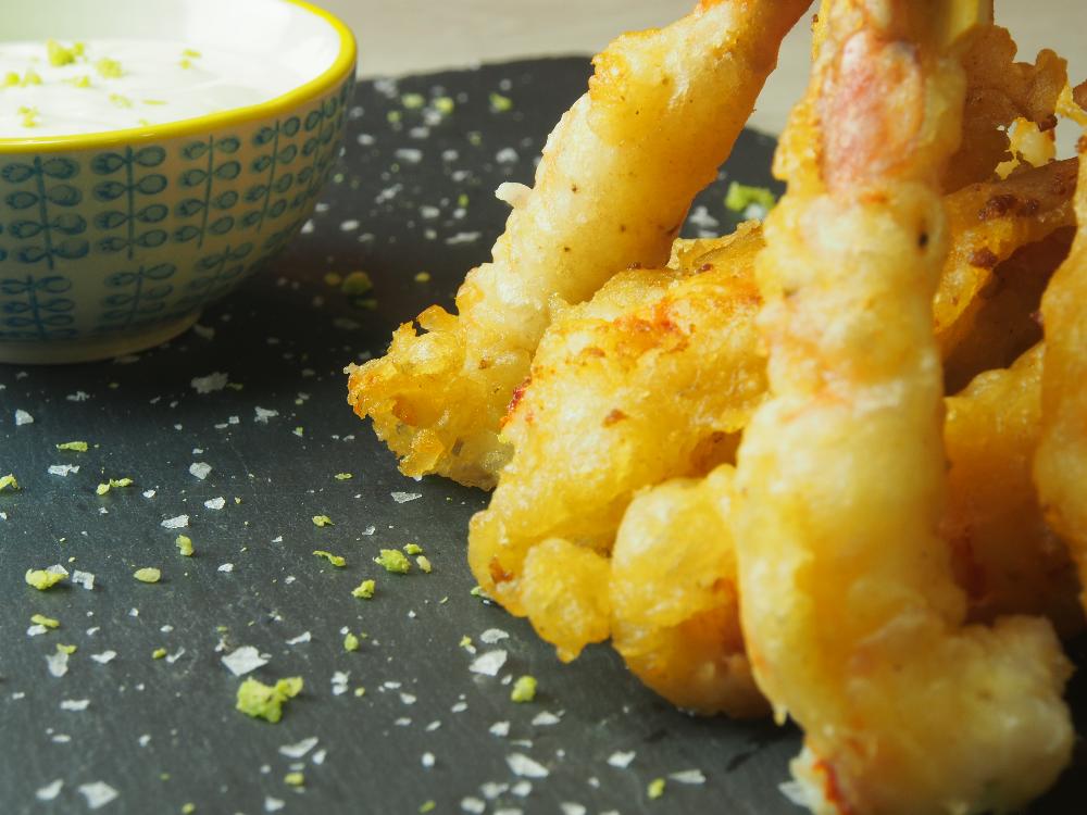Langostinos en tempura con mayonesa de lima - Paso 4