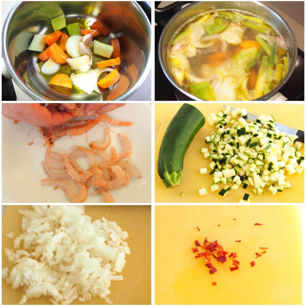 Risotto de gambas y calabacín - Paso 1