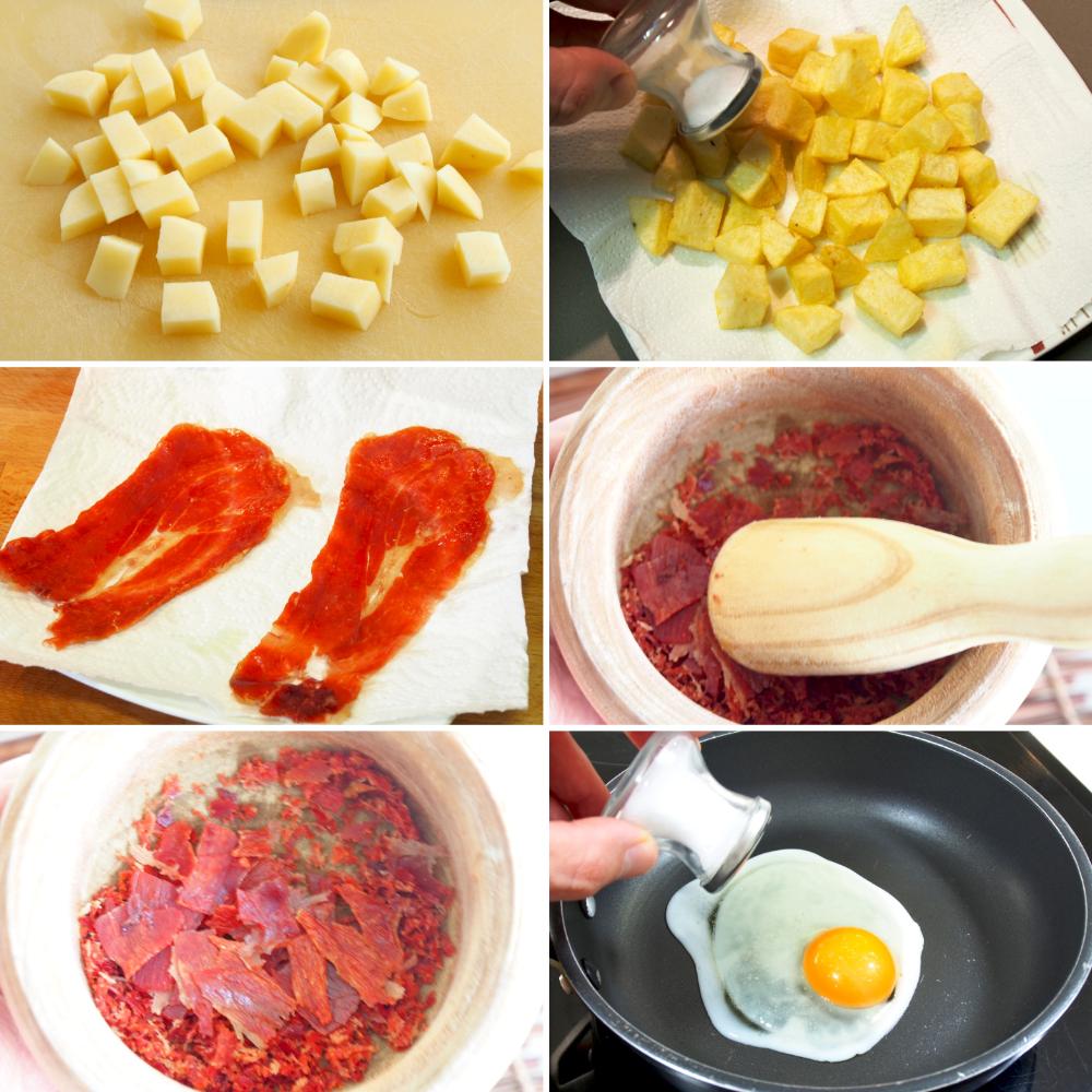 Pisto con huevo y crujiente de jamón - Paso 5