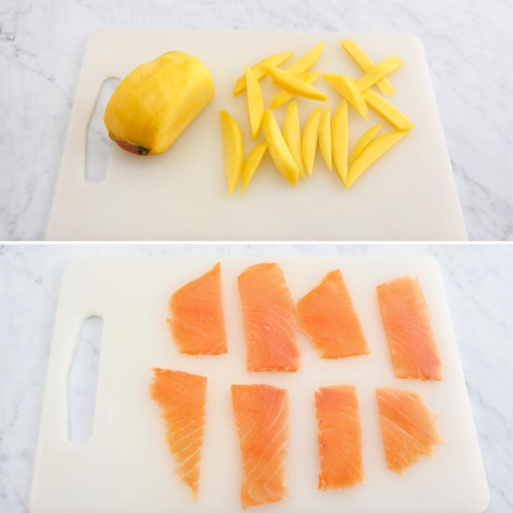 Wraps de salmón ahumado con mango y canónigos - Paso 1