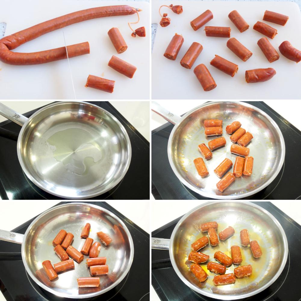 Huevos rotos con chistorra - Paso 1