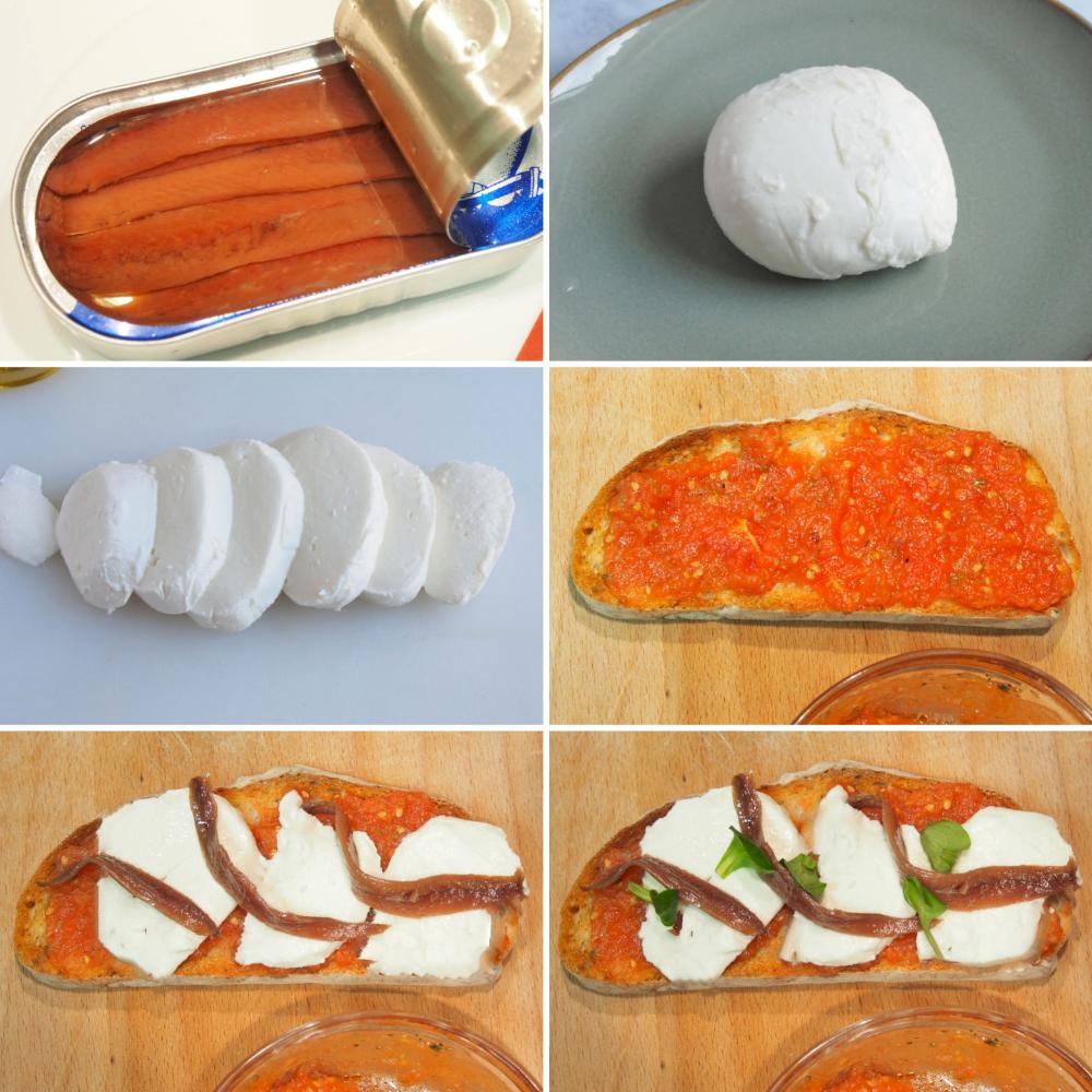 Tosta de anchoas con mozzarella y tomate - Paso 3