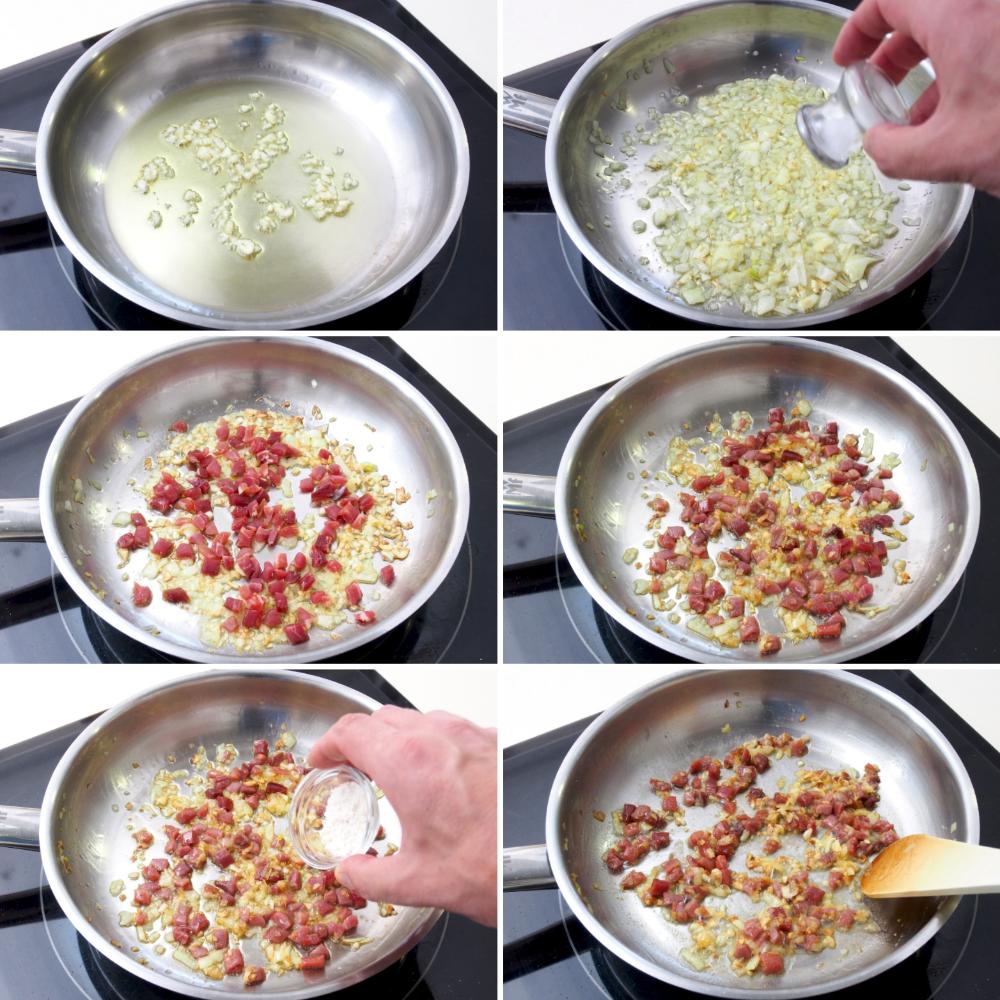 Guisantes con jamón y huevo - Paso 3