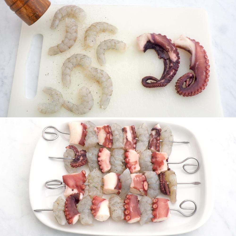Brochetas de pulpo y langostinos - Paso 2