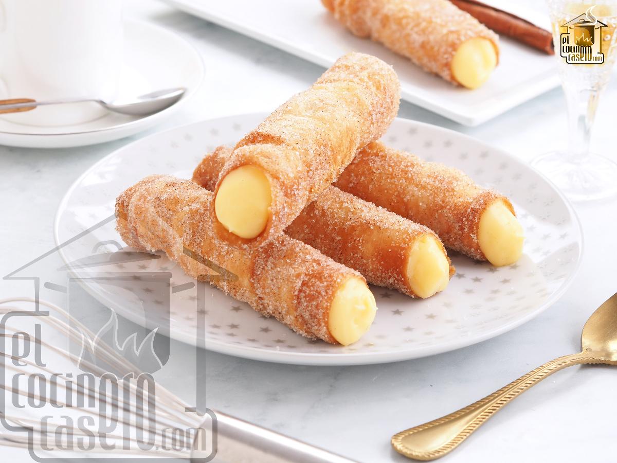 Cañas fritas rellenas de crema